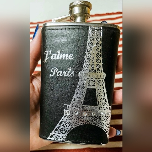 Other - J'aime Paris Stainless Steel 5oz Flask Eiffel Tower Rhinestones  4.5"